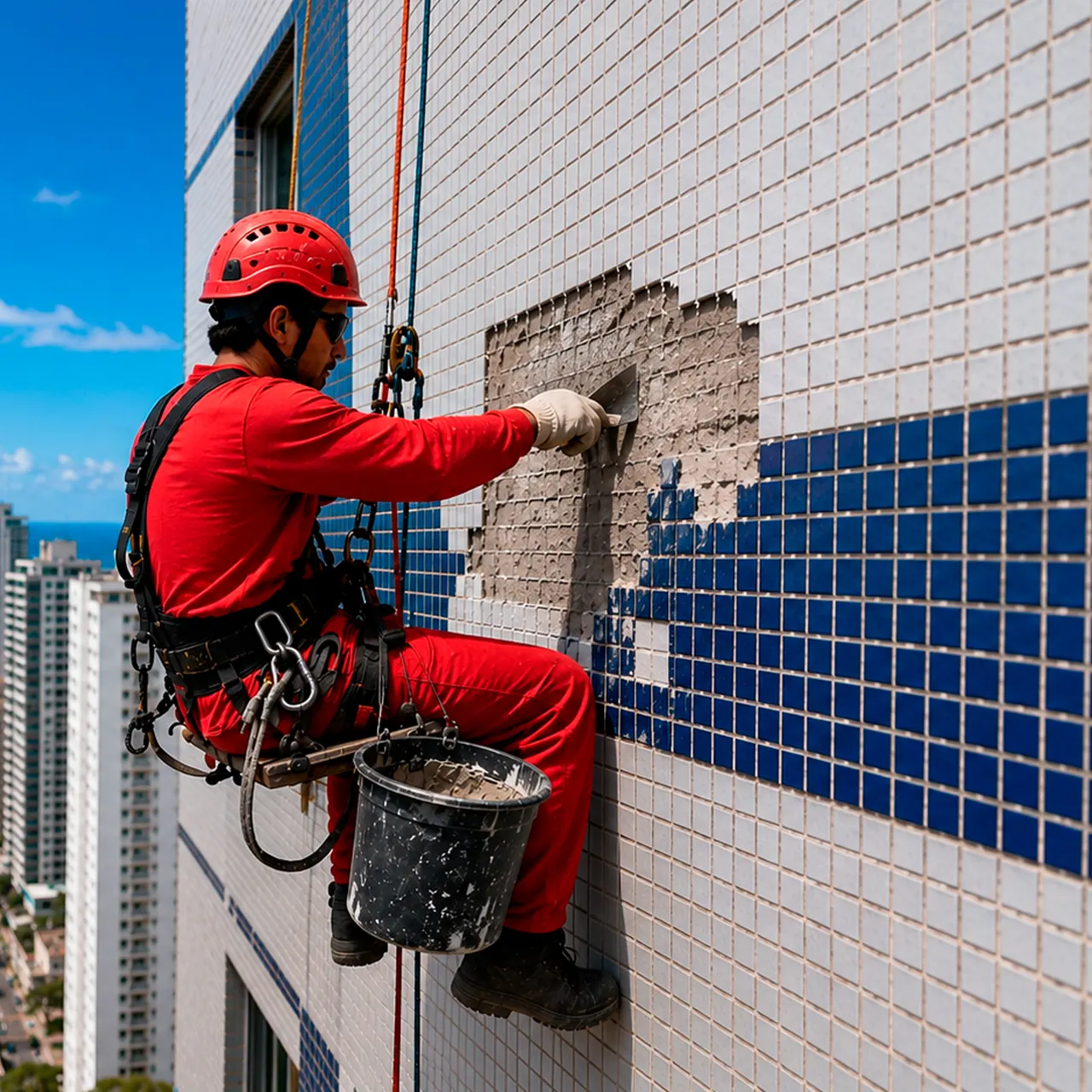 Obra predial com equipe técnica em área de construção